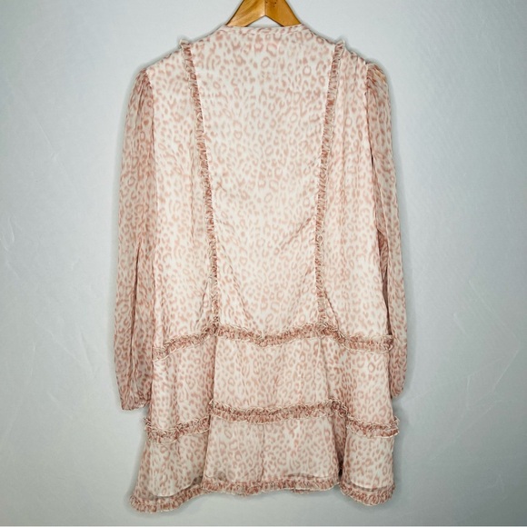 RACHEL PARCELL LEOPARD PRINT LACE SLEEVE RUFFLE MINI DRESS. Size XXL. - Picture 4 of 14